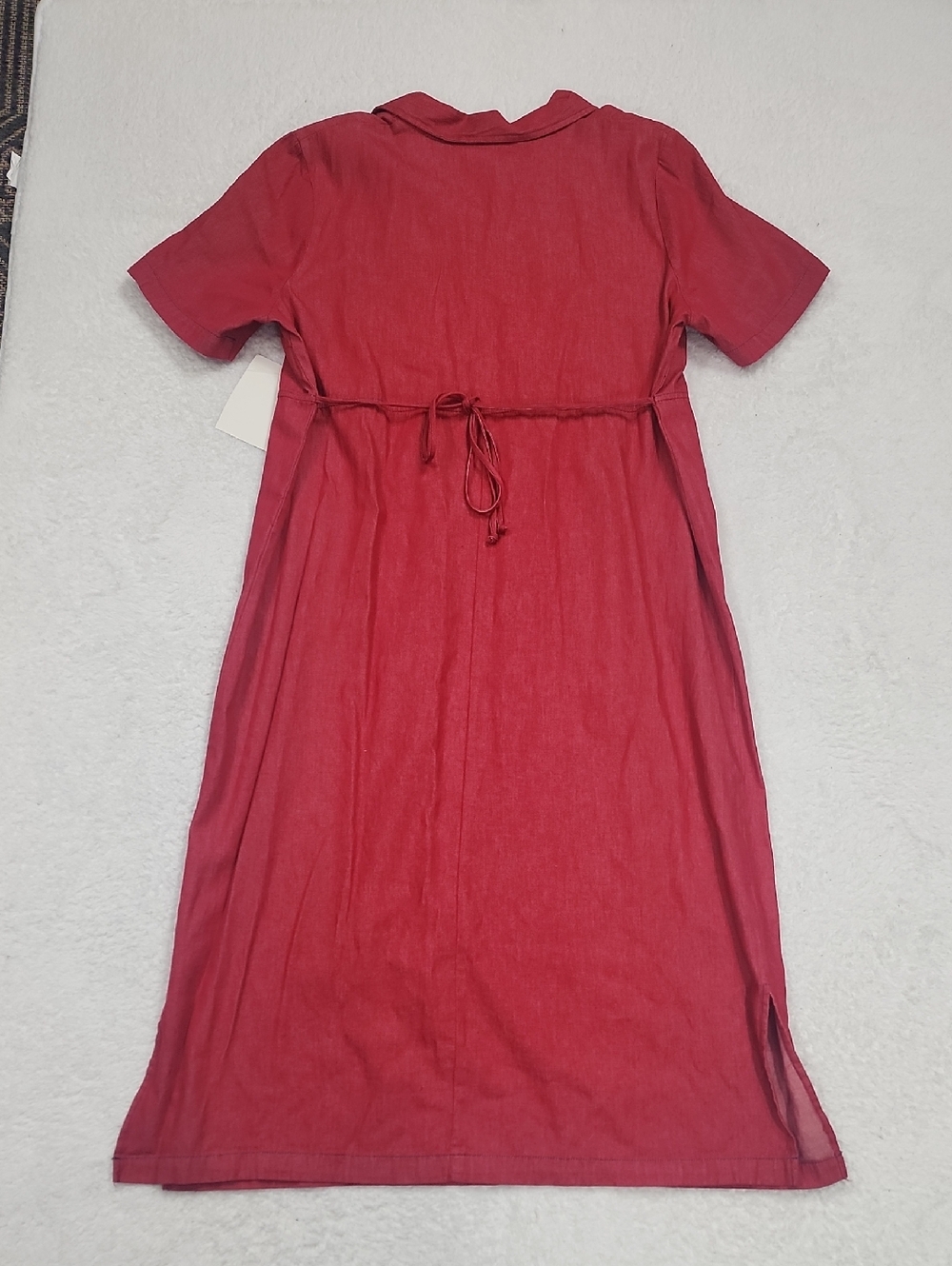Vintage Teddi Red Denim Darlin Embroidered Short Sleeve Dress Rare Midi NWT - Picture 7 of 9